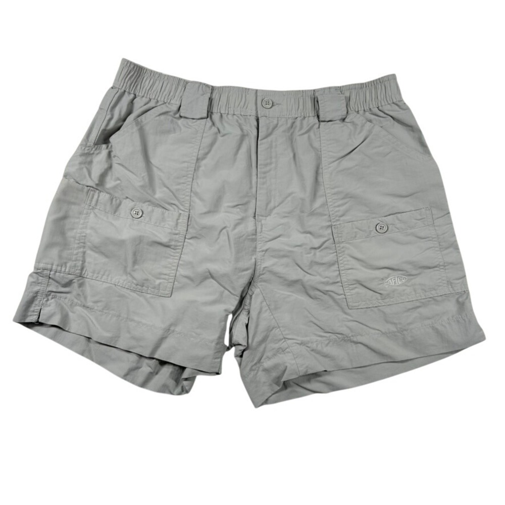 AFTCO Shorts Men 38 Gray Nylon Fishing Elastic Waist Utility Pockets Performance